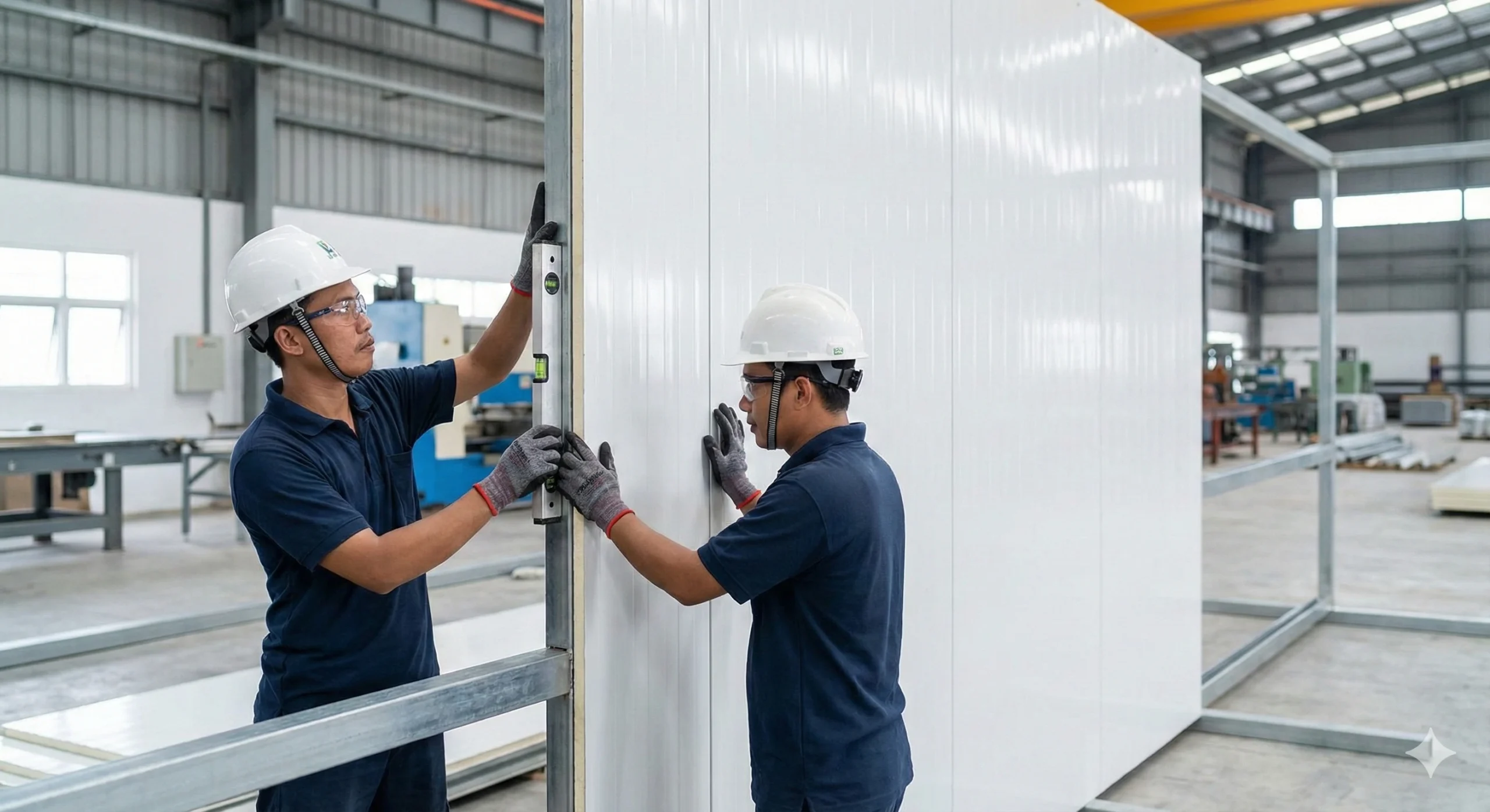 Teknisi Indonesia memasang sandwich panel di pabrik dengan rapi dan presisi bersama Multi Karya Panelindo
