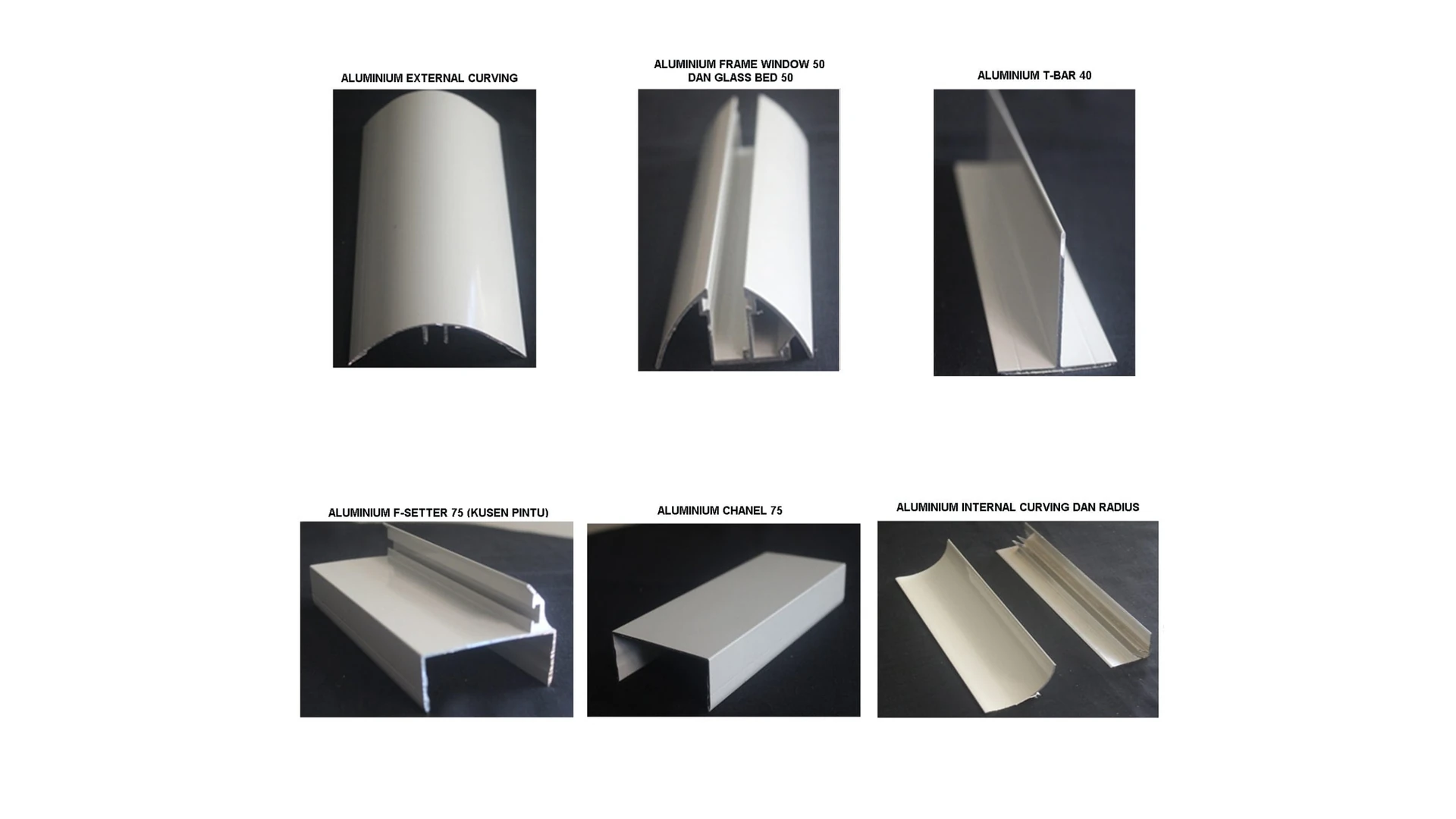 Enam jenis profil aluminium extrusion untuk sambungan panel, kusen, jendela, dan sudut