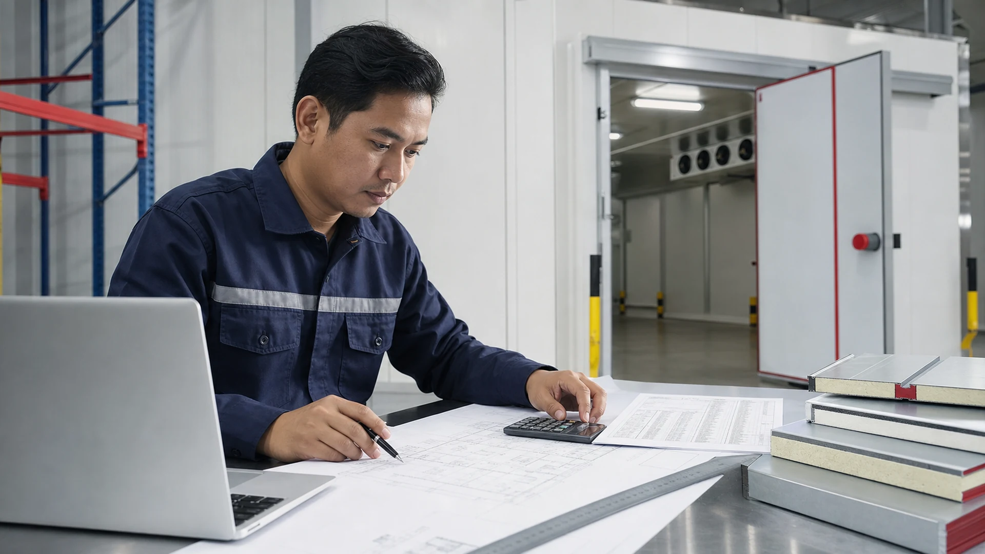 Engineer menyusun estimasi harga cold storage dari denah dan spesifikasi panel