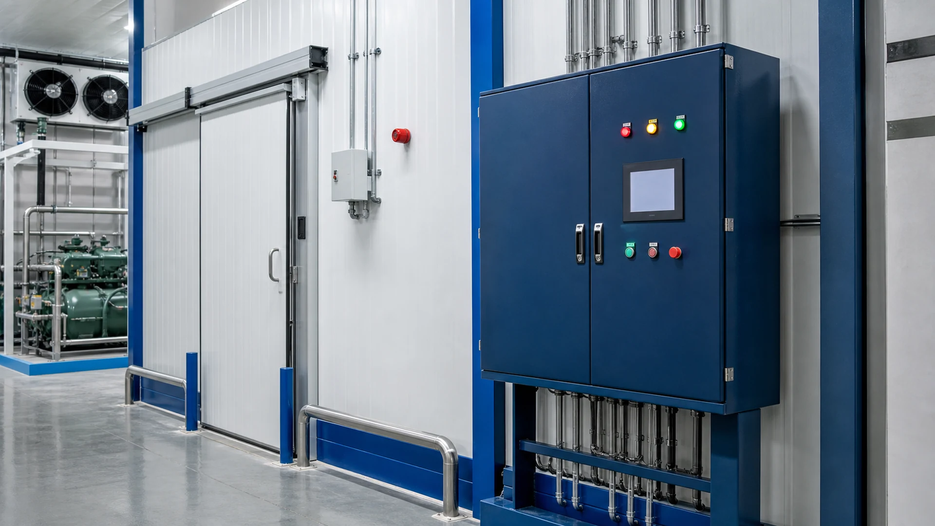 Panel listrik dan kontrol di area servis cold storage