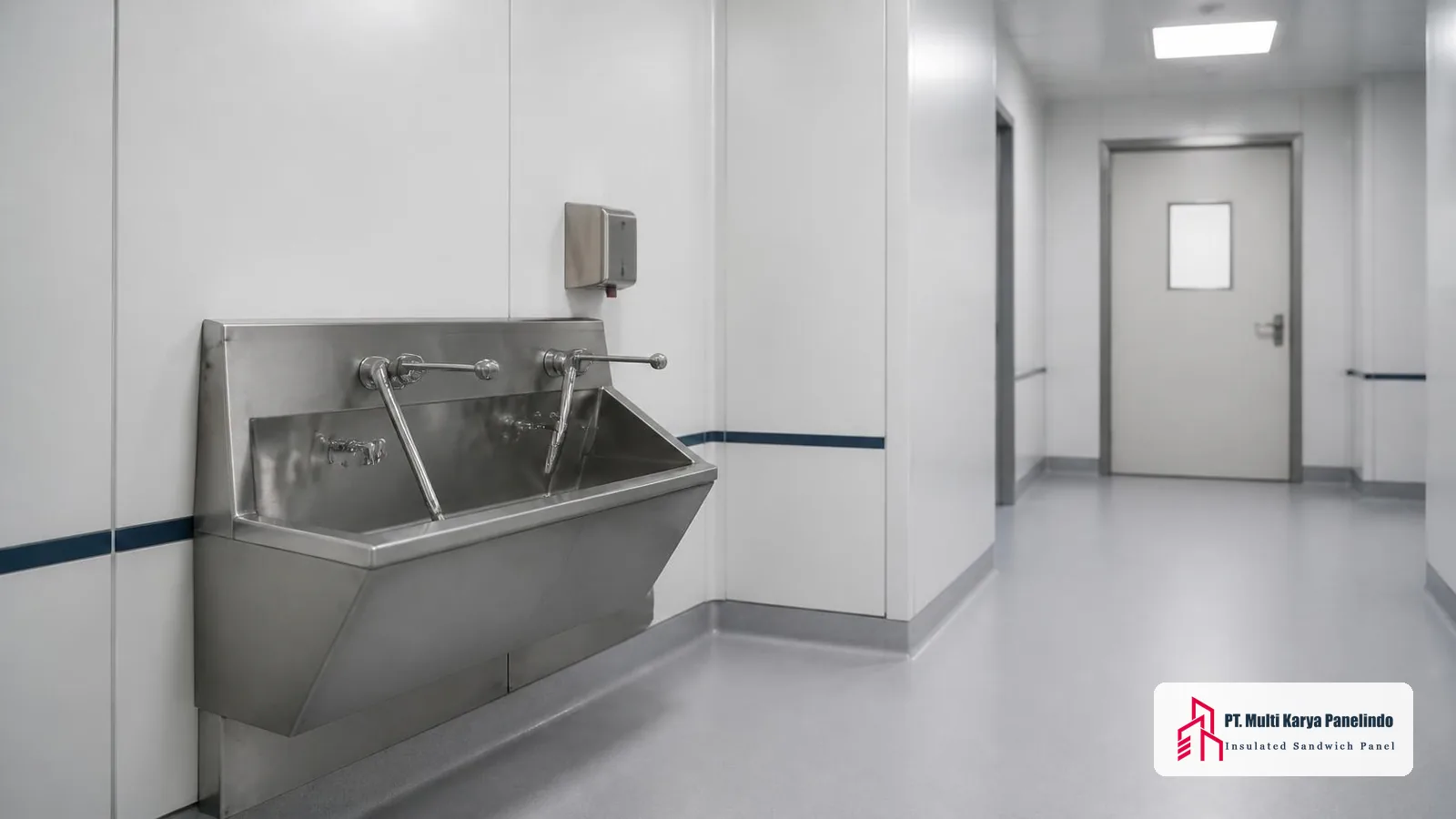 Scrub sink stainless steel dua station di area pra-operasi rumah sakit
